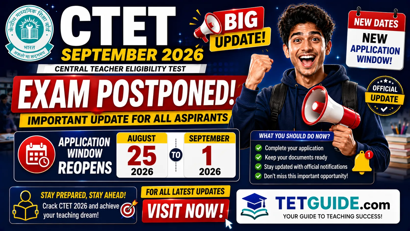 CTET September 2026 Exam Postponed